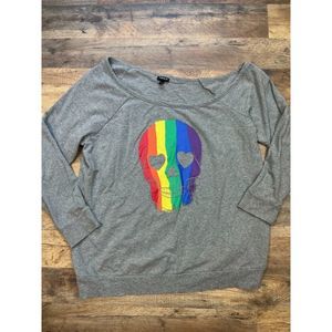 Torrid Rainbow‎ Skull Off the Shoulder Sweatshirt Size 7